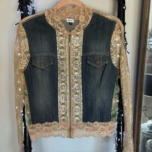 Cache Chic Denim and Lace Jacket